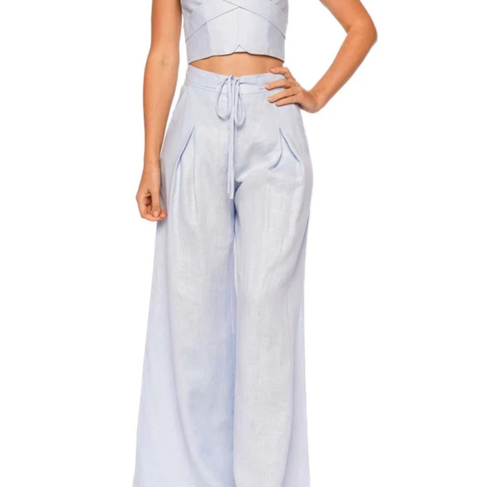 High-Waisted Wide Leg Pants in Light Blue and matching top